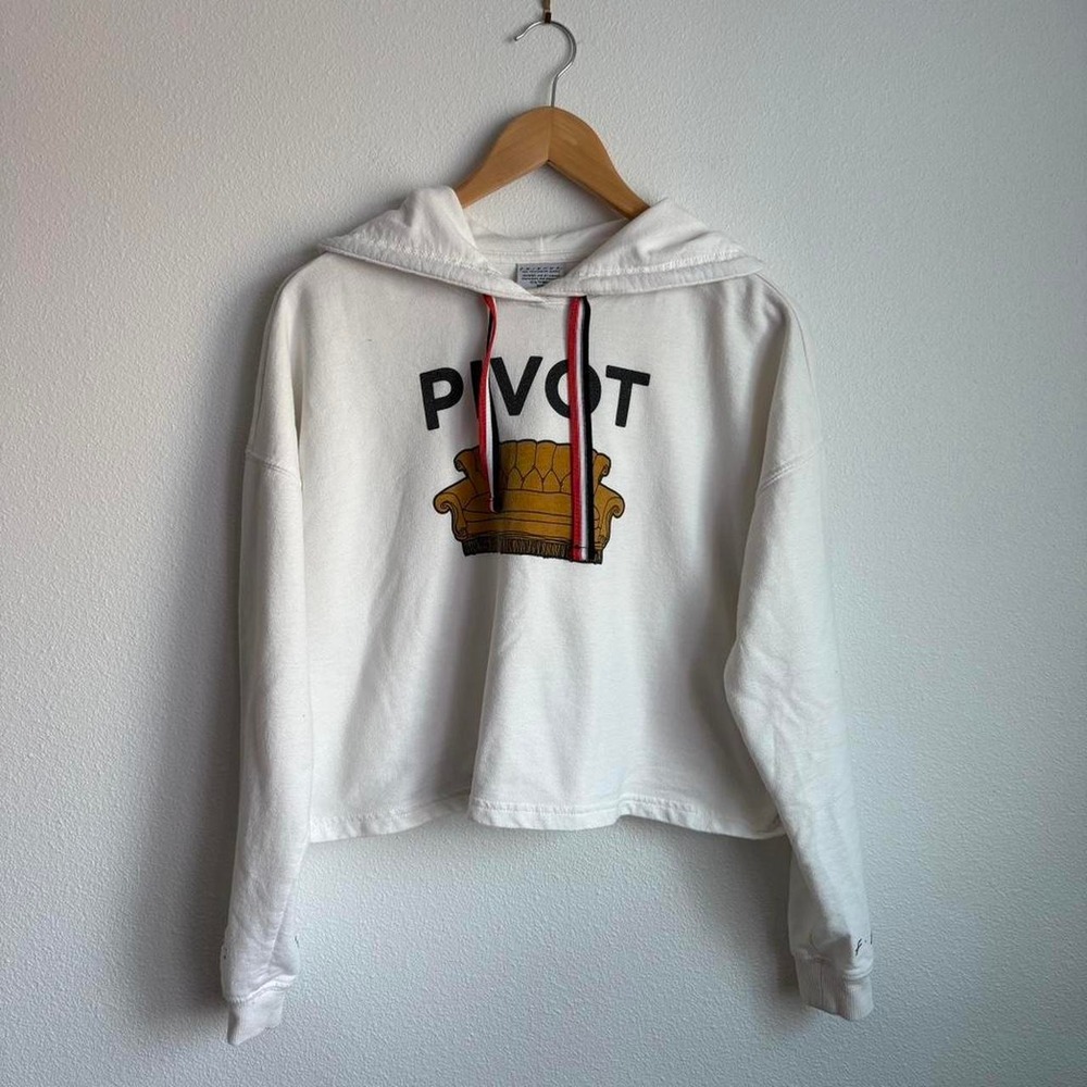 Friends TV Show Pivot Couch Cropped Hoodie White Small Graphic Sweatshirt